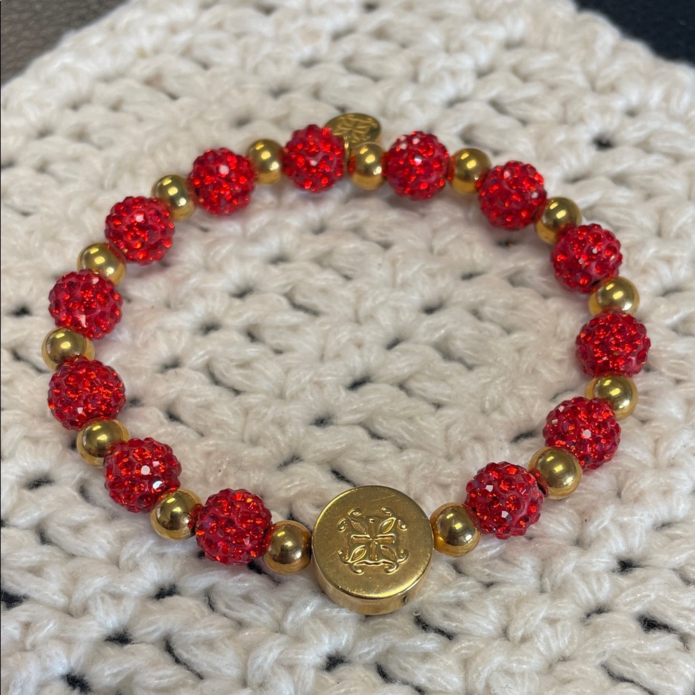Rustic Cuff Red and Gold Oklahoma Beaded Bracelet